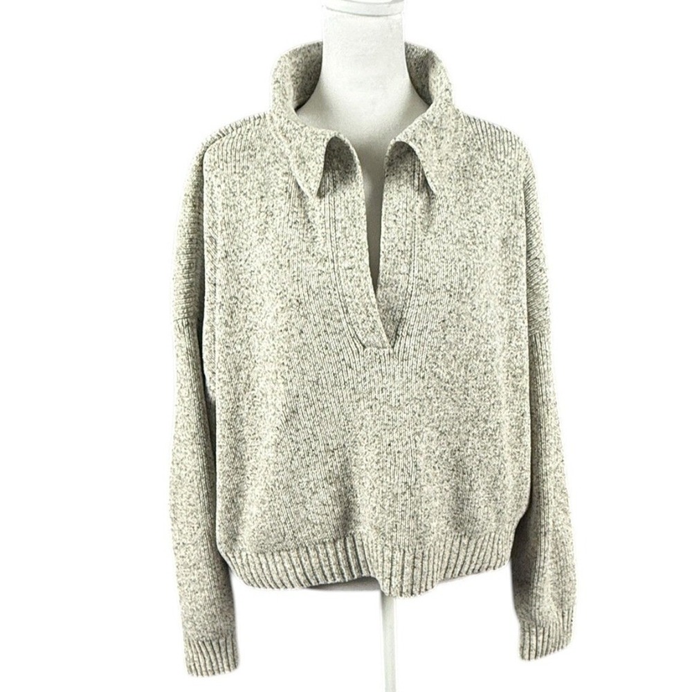 Abercrombie & Fitch Womens Medium Chenille Polo Sweater Oatmeal Marl Collared